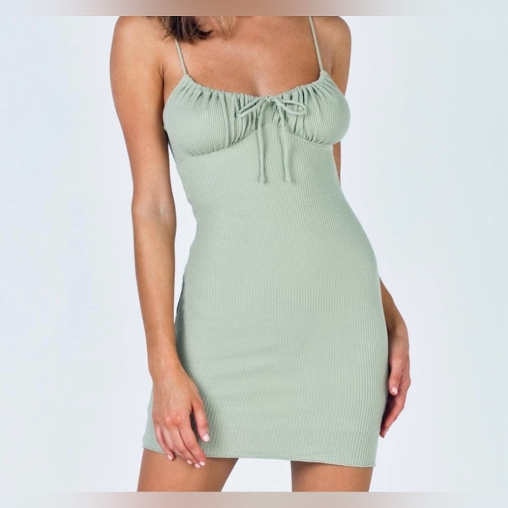 Princess Polly Sage Green Ribbed Bodycon Mini Dress